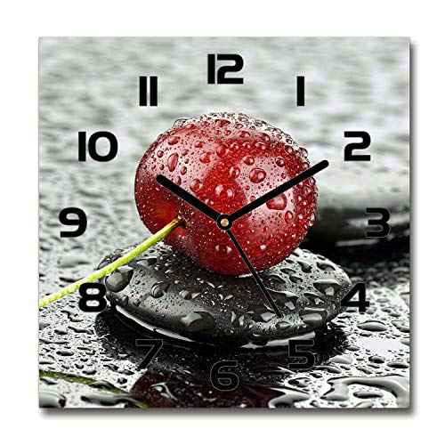 Tulup Glasuhr - 30x30cm - Schwarze Zeigern - Wanduhr Wandkunst Bild Gehärtetem Glas Uhr Echtglas Küche Wohnzimmer - Kirsche im Regen von Tulup