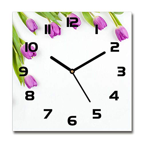 Tulup Glasuhr - 30x30cm - Schwarze Zeigern - Wanduhr Wandkunst Bild Gehärtetem Glas Uhr Echtglas Küche Wohnzimmer - Lila Tulpen Tulup Glasuhr - 30x30cm - Schwarze Zeigern - Wanduhr Wandkunst Bild Gehärtetem Glas Uhr Echtglas Küche Wohnzimmer - Lila Tulpen von Tulup