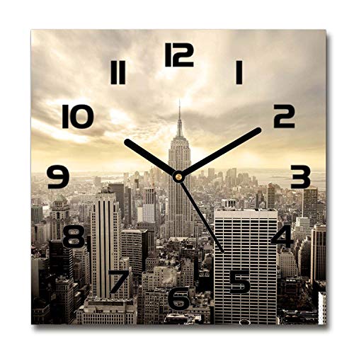 Tulup Glasuhr - 30x30cm - Schwarze Zeigern - Wanduhr Wandkunst Bild Gehärtetem Glas Uhr Echtglas Küche Wohnzimmer - Manhattan New York von Tulup
