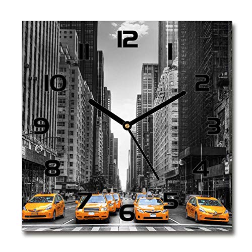 Tulup Glasuhr - 30x30cm - Schwarze Zeigern - Wanduhr Wandkunst Bild Gehärtetem Glas Uhr Echtglas Küche Wohnzimmer - Taxis New York von Tulup