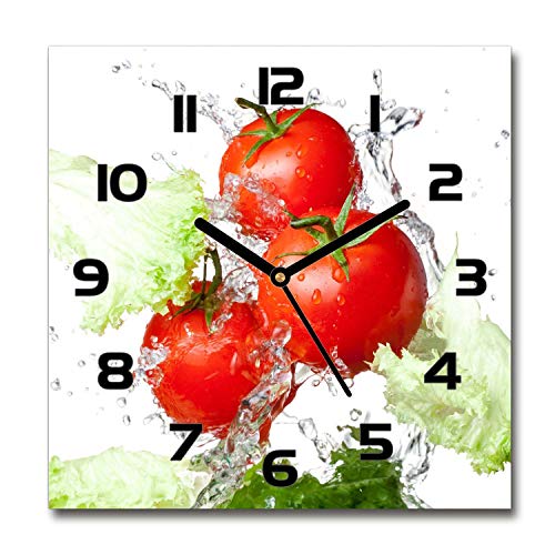 Tulup Glasuhr - 30x30cm - Schwarze Zeigern - Wanduhr Wandkunst Bild Gehärtetem Glas Uhr Echtglas Küche Wohnzimmer - Tomaten und Salat Tulup Glasuhr - 30x30cm - Schwarze Zeigern - Wanduhr Wandkunst Bild Gehärtetem Glas Uhr Echtglas Küche Wohnzimmer - Tomaten und Salat von Tulup