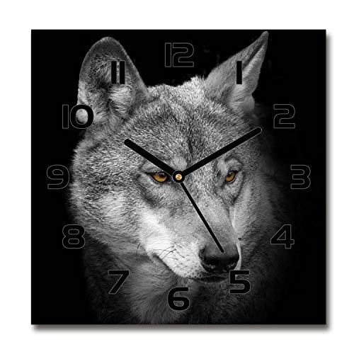 Tulup Glasuhr - 30x30cm - Schwarze Zeigern - Wanduhr Wandkunst Bild Gehärtetem Glas Uhr Echtglas Küche Wohnzimmer - Wolf von Tulup