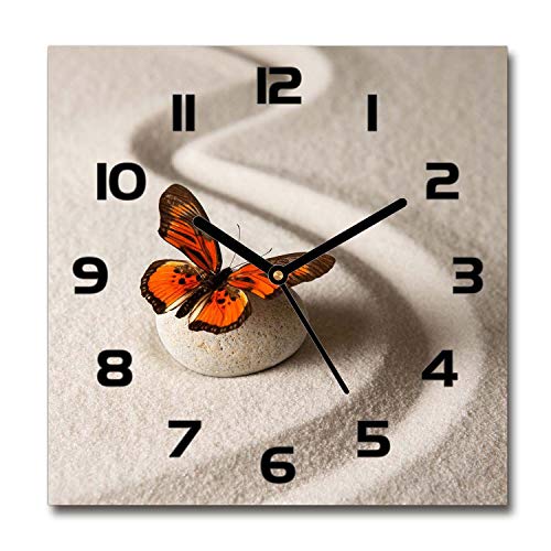 Tulup Glasuhr - 30x30cm - Schwarze Zeigern - Wanduhr Wandkunst Bild Gehärtetem Glas Uhr Echtglas Küche Wohnzimmer - Zen Stund Schmetterling von Tulup
