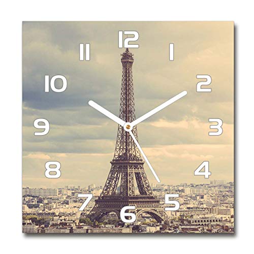 Tulup Glasuhr - 30x30cm - weißen Zeigern - Wanduhr Wandkunst Bild Gehärtetem Glas Uhr Echtglas Küche Wohnzimmer - Eiffelturm Paris von Tulup