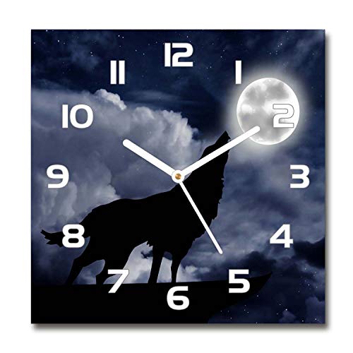 Tulup Glasuhr - 30x30cm - weißen Zeigern - Wanduhr Wandkunst Bild Gehärtetem Glas Uhr Echtglas Küche Wohnzimmer - Heulender Wolf Vollmond Tulup Glasuhr - 30x30cm - weißen Zeigern - Wanduhr Wandkunst Bild Gehärtetem Glas Uhr Echtglas Küche Wohnzimmer - Heulender Wolf Vollmond von Tulup