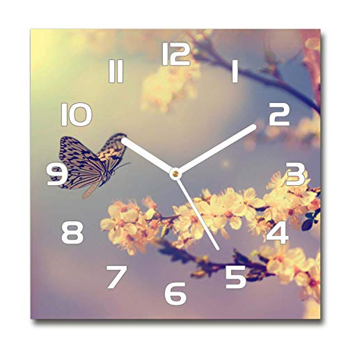 Tulup Glasuhr - 30x30cm - weißen Zeigern - Wanduhr Wandkunst Bild Gehärtetem Glas Uhr Echtglas Küche Wohnzimmer - Kirschblüte und Schmetterling Tulup Glasuhr - 30x30cm - weißen Zeigern - Wanduhr Wandkunst Bild Gehärtetem Glas Uhr Echtglas Küche Wohnzimmer - Kirschblüte und Schmetterling von Tulup