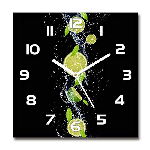 Tulup Glasuhr - 30x30cm - weißen Zeigern - Wanduhr Wandkunst Bild Gehärtetem Glas Uhr Echtglas Küche Wohnzimmer - Limetten und Wasser von Tulup