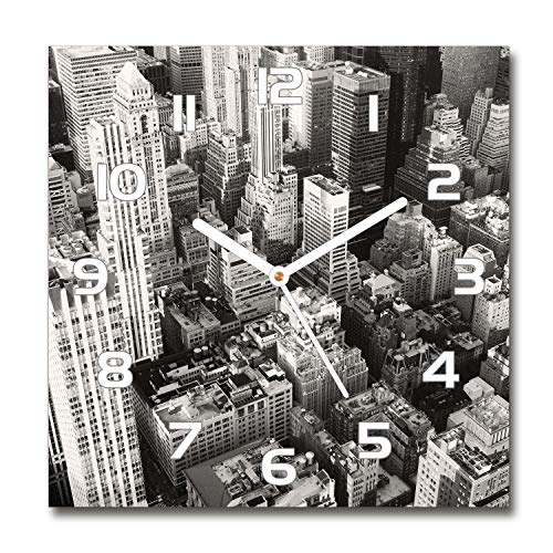 Tulup Glasuhr - 30x30cm - weißen Zeigern - Wanduhr Wandkunst Bild Gehärtetem Glas Uhr Echtglas Küche Wohnzimmer - New York Vogelflug von Tulup