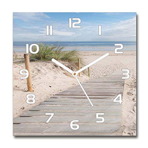 Tulup Glasuhr - 30x30cm - weißen Zeigern - Wanduhr Wandkunst Bild Gehärtetem Glas Uhr Echtglas Küche Wohnzimmer - Strand von Tulup