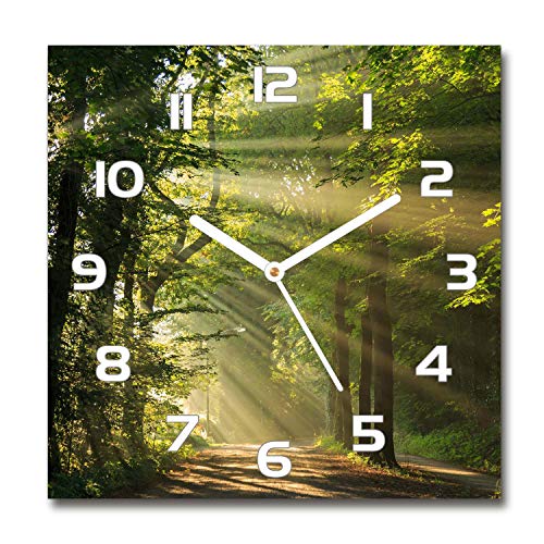 Tulup Glasuhr - 30x30cm - weißen Zeigern - Wanduhr Wandkunst Bild Gehärtetem Glas Uhr Echtglas Küche Wohnzimmer - Wald in der Sonne Tulup Glasuhr - 30x30cm - weißen Zeigern - Wanduhr Wandkunst Bild Gehärtetem Glas Uhr Echtglas Küche Wohnzimmer - Wald in der Sonne von Tulup
