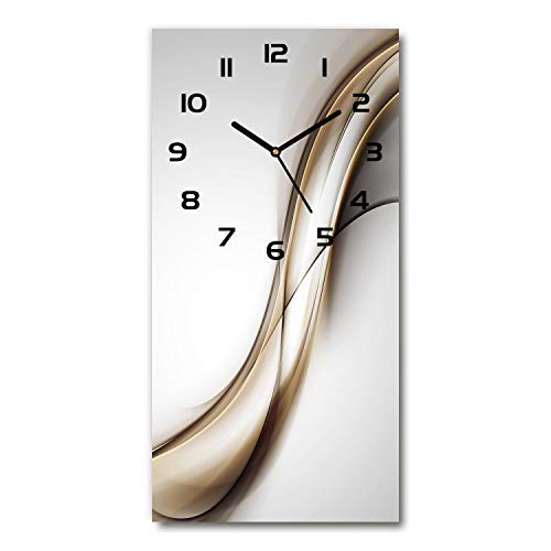 Tulup Glasuhr 30x60 cm - Schwarze Zeigern - Wanduhr Wandkunst Bild Gehärtetem Glas Uhr Echtglas Küche Wohnzimmer - Braune Welle von Tulup