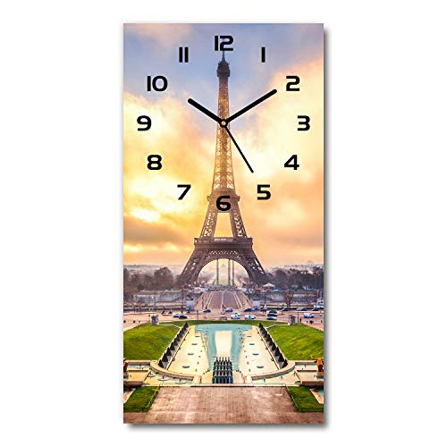 Tulup Glasuhr 30x60 cm - Schwarze Zeigern - Wanduhr Wandkunst Bild Gehärtetem Glas Uhr Echtglas Küche Wohnzimmer - Eiffelturm Paris von Tulup