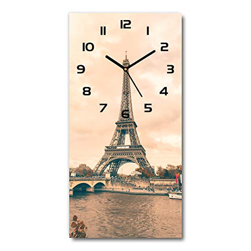 Tulup Glasuhr 30x60 cm - Schwarze Zeigern - Wanduhr Wandkunst Bild Gehärtetem Glas Uhr Echtglas Küche Wohnzimmer - Eiffelturm Paris von Tulup