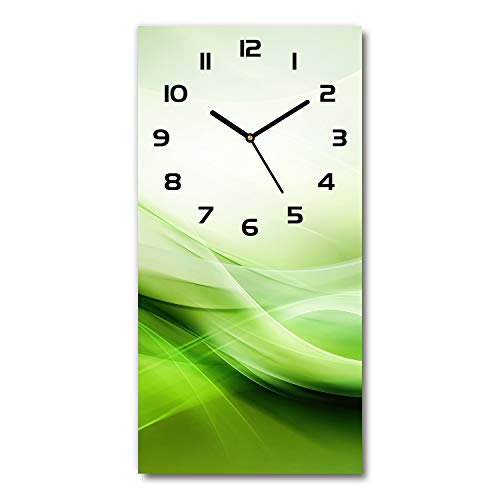 Tulup Glasuhr 30x60 cm - Schwarze Zeigern - Wanduhr Wandkunst Bild Gehärtetem Glas Uhr Echtglas Küche Wohnzimmer - Grüne Wellen Hintergrund von Tulup