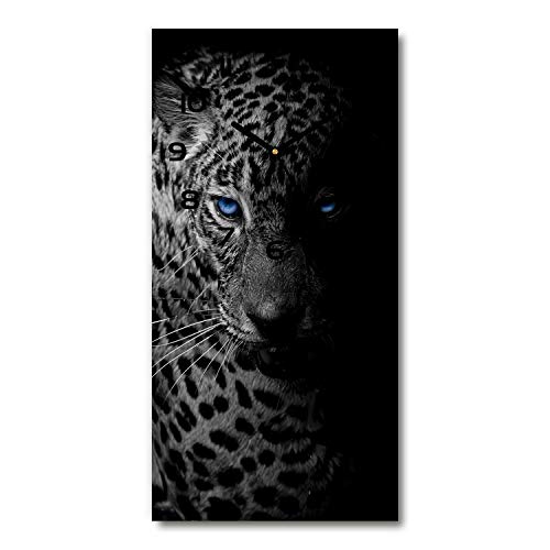 Tulup Glasuhr 30x60 cm - Schwarze Zeigern - Wanduhr Wandkunst Bild Gehärtetem Glas Uhr Echtglas Küche Wohnzimmer - Leopard von Tulup