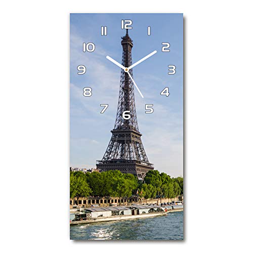 Tulup Glasuhr 30x60 cm - weißen Zeigern - Wanduhr Wandkunst Bild Gehärtetem Glas Uhr Echtglas Küche Wohnzimmer - Eiffelturm Paris von Tulup