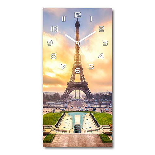 Tulup Glasuhr 30x60 cm - weißen Zeigern - Wanduhr Wandkunst Bild Gehärtetem Glas Uhr Echtglas Küche Wohnzimmer - Eiffelturm Paris von Tulup