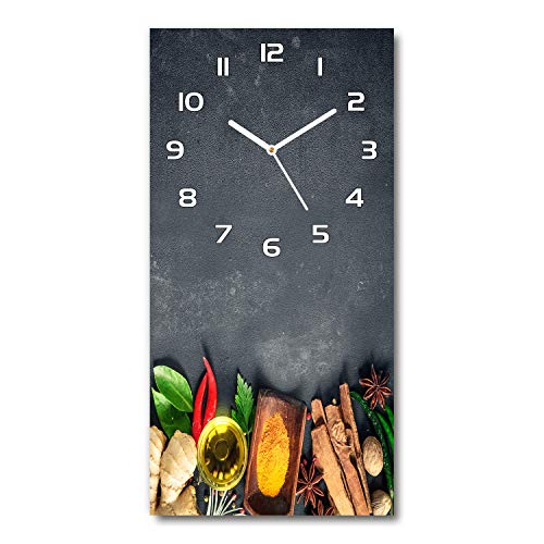 Tulup Glasuhr 30x60 cm - weißen Zeigern - Wanduhr Wandkunst Bild Gehärtetem Glas Uhr Echtglas Küche Wohnzimmer - Gewürze und Kräuter von Tulup