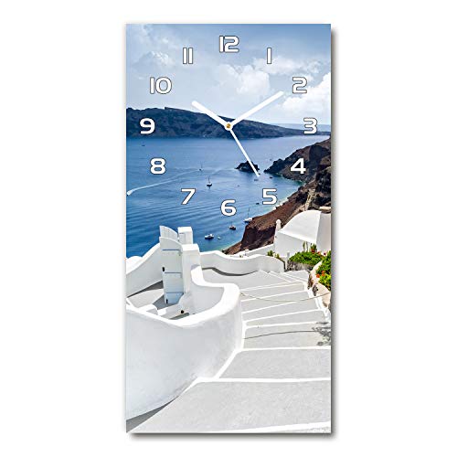 Tulup Glasuhr 30x60 cm - weißen Zeigern - Wanduhr Wandkunst Bild Gehärtetem Glas Uhr Echtglas Küche Wohnzimmer - Santorini, Griechenland von Tulup