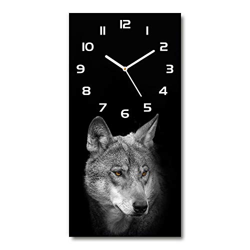 Tulup Glasuhr 30x60 cm - weißen Zeigern - Wanduhr Wandkunst Bild Gehärtetem Glas Uhr Echtglas Küche Wohnzimmer - Wolf von Tulup