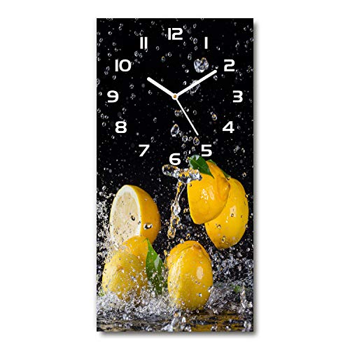 Tulup Glasuhr 30x60 cm - weißen Zeigern - Wanduhr Wandkunst Bild Gehärtetem Glas Uhr Echtglas Küche Wohnzimmer - Zitrone von Tulup