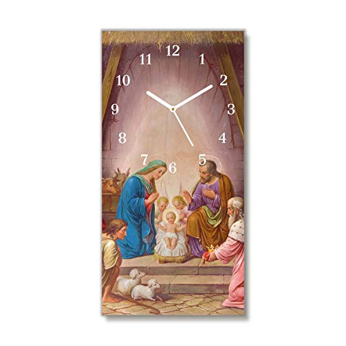 Tulup Glasuhr - 30x60cm - Weinachten Wanduhr - Wandkunst Bild auf Glas - Dekoratives Uhr Gehärtetem Glas - Echtglas für Küche & Wohnzimmer - Weiße Uhrzeiger - Stabiles Weihnachten Jesus von Tulup