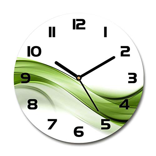 Tulup Glasuhr ⌀ 60cm - Schwarze Zeigern - Wanduhr Wandkunst Bild Gehärtetem Glas Uhr Echtglas Küche Wohnzimmer - Grüne Welle von Tulup