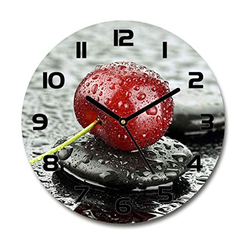Tulup Glasuhr ⌀ 60cm - Schwarze Zeigern - Wanduhr Wandkunst Bild Gehärtetem Glas Uhr Echtglas Küche Wohnzimmer - Kirsche im Regen von Tulup