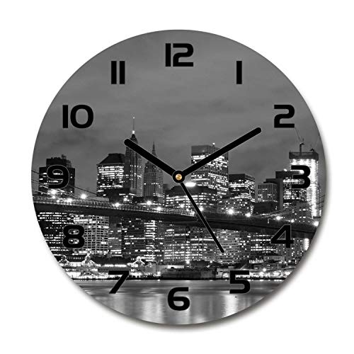 Tulup Glasuhr ⌀ 60cm - Schwarze Zeigern - Wanduhr Wandkunst Bild Gehärtetem Glas Uhr Echtglas Küche Wohnzimmer - Manhattan New York von Tulup