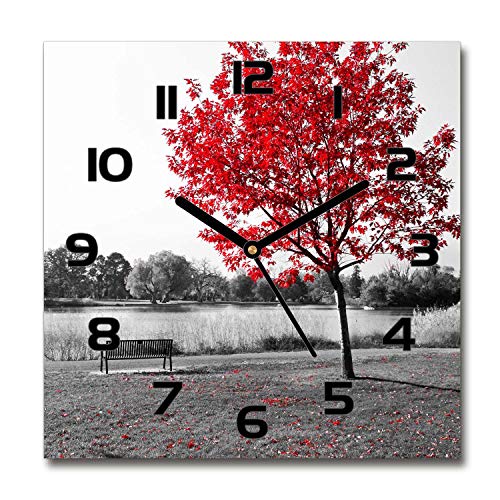 Tulup Glasuhr - 60x60cm - Schwarze Zeigern - Wanduhr Wandkunst Bild Gehärtetem Glas Uhr Echtglas Küche Wohnzimmer - Roter Baum von Tulup