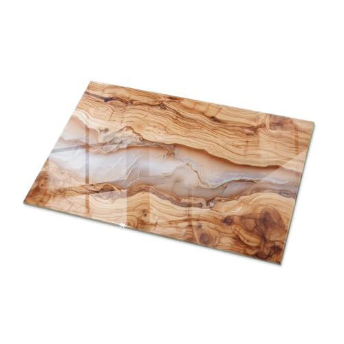 Tulup Große Tischplatte 100x70 cm Rechteckige Tafelglas Dekoration für Küche und Esszimmer Gehärtetes Glas Modernes Design Auswechselbare Platte Geschliffene Kanten - Motiv Naturholz mit Harz von Tulup