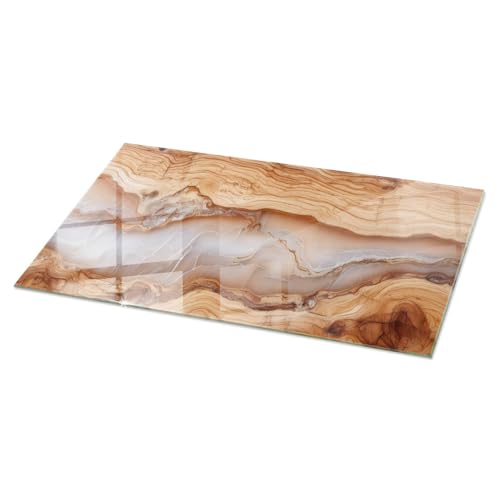 Tulup Große Tischplatte 140x70 cm Rechteckige Tafelglas Dekoration für Küche und Esszimmer Gehärtetes Glas Modernes Design Auswechselbare Platte Geschliffene Kanten - Motiv Naturholz mit Harz von Tulup