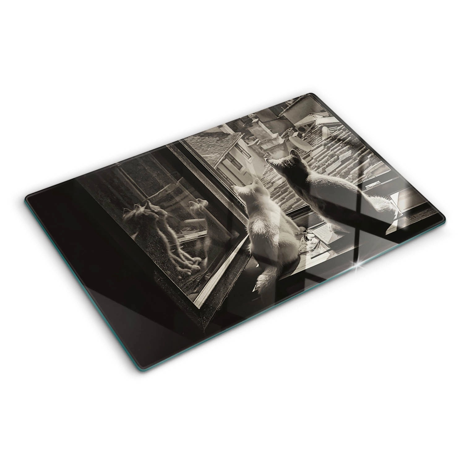 Tulup Herdabdeckplatte 80x52 cm Glas-Servierbrett Küchenutensilien Schutzplatte Spritzschutz Abdeckung Katzen im Fenster von Tulup