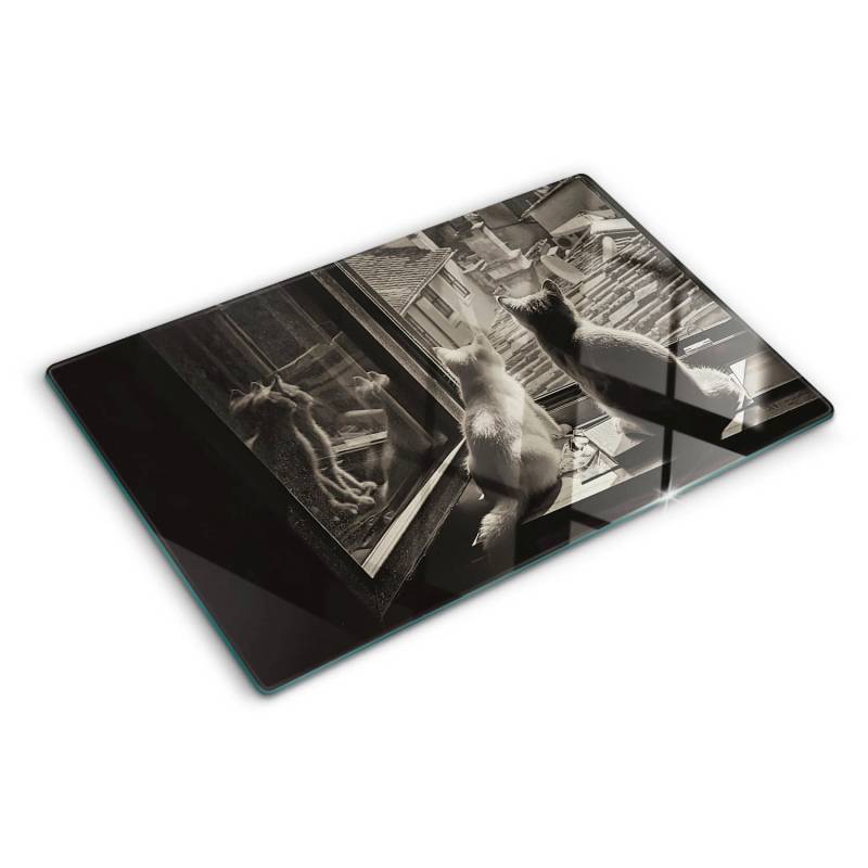 Tulup Herdabdeckplatte 80x52 cm Glas-Servierbrett Küchenutensilien Schutzplatte Spritzschutz Abdeckung Katzen im Fenster von Tulup
