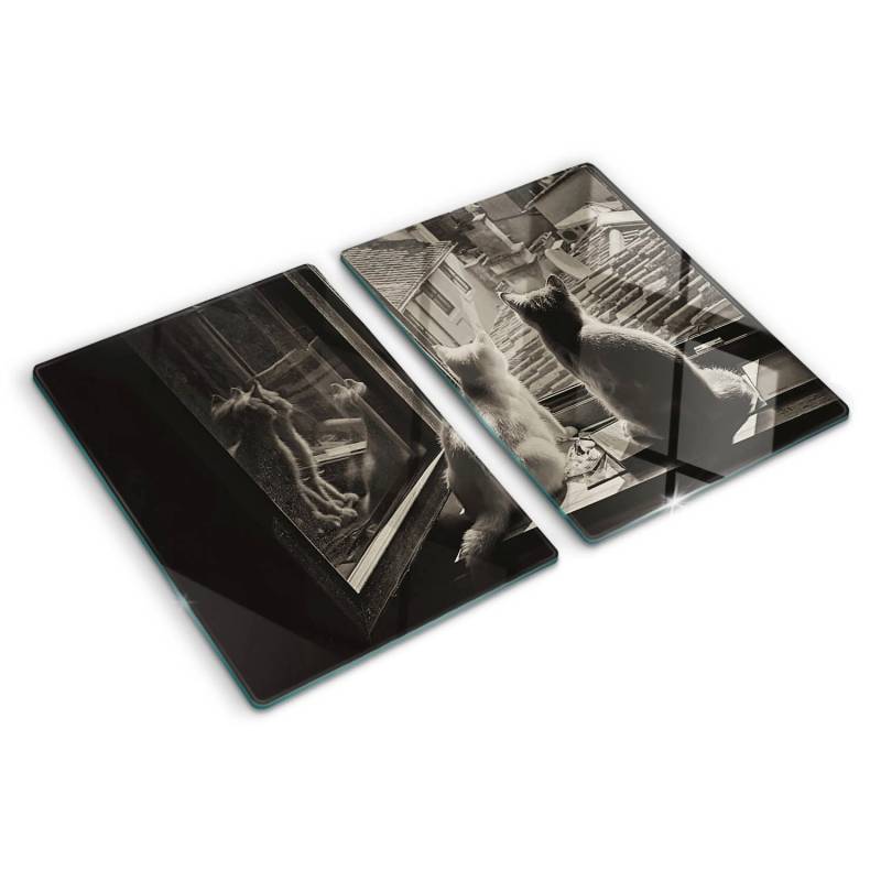 Tulup Herdabdeckplatte SET aus 2 Stück 40x52 cm Schneidebrett aus Glas Schutzplatte Spritzschutz Katzen im Fenster Tulup Herdabdeckplatte SET aus 2 Stück 40x52 cm Schneidebrett aus Glas Schutzplatte Spritzschutz Katzen im Fenster von Tulup