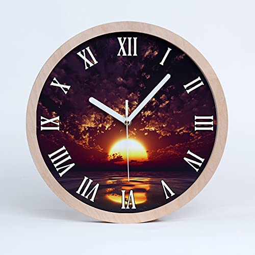 Tulup Holzuhr ⌀ 20cm Modern Runde Dekoration Uhr Holz Wanduhr Stille Uhren Weiße Uhrzeiger - Sonnenuntergang von Tulup