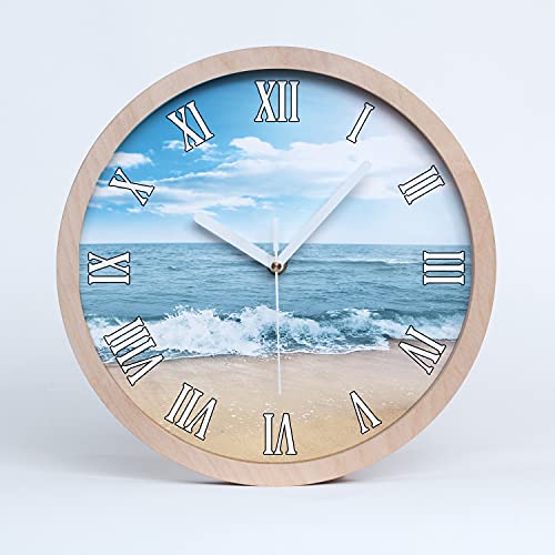 Tulup Holzuhr ⌀ 20cm Modern Runde Dekoration Uhr Holz Wanduhr Stille Uhren Weiße Uhrzeiger - Strand von Tulup