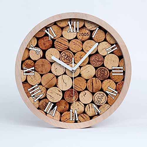 Tulup Holzuhr ⌀ 20cm Wanduhr Uhr Holz Dekoration Modern Runde Stille Uhren Weiße Uhrzeiger - Weinkorken von Tulup