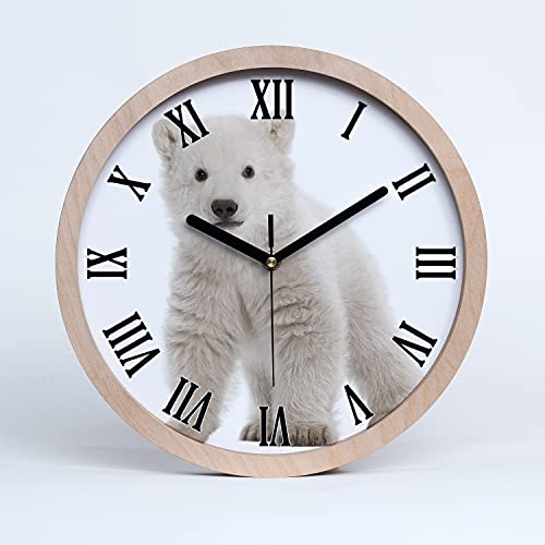 Tulup Holzuhr ⌀ 25cm Modern Runde Dekoration Uhr Holz Wanduhr Stille Uhren Schwarze Uhrzeiger - EIN Eisbär von Tulup