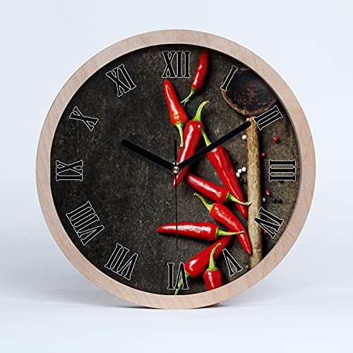 Tulup Holzuhr ⌀ 25cm Modern Runde Dekoration Uhr Holz Wanduhr Stille Uhren Schwarze Uhrzeiger - Peperoni von Tulup