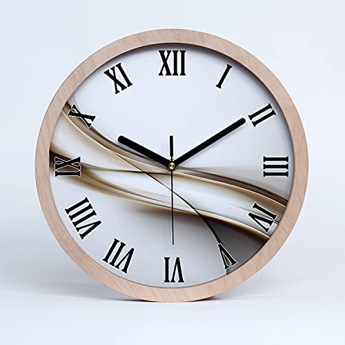 Tulup Holzuhr ⌀ 25cm Modern Runde Dekoration Uhr Holz Wanduhr Stille Uhren Schwarze Uhrzeiger - braune Welle von Tulup