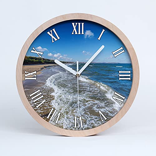 Tulup Holzuhr ⌀ 30cm Modern Runde Dekoration Uhr Holz Wanduhr Stille Uhren Weiße Uhrzeiger - Ostsee Tulup Holzuhr ⌀ 30cm Modern Runde Dekoration Uhr Holz Wanduhr Stille Uhren Weiße Uhrzeiger - Ostsee von Tulup