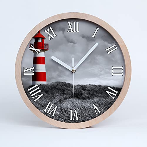 Tulup Holzuhr Uhr Holz Modern Runde ⌀ 25cm Dekoration Stille Uhren Wanduhr Weiße Uhrzeiger - Leuchtturm von Tulup