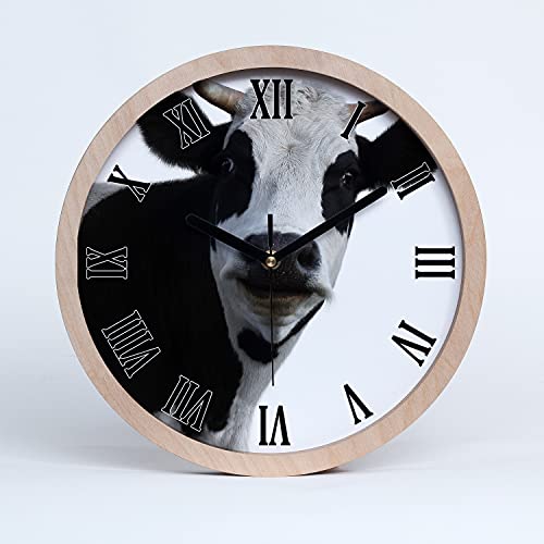 Tulup Holzuhr Wanduhr ⌀ 20cm Uhr Holz Stille Uhren Modern Runde Dekoration Schwarze Uhrzeiger - Parti-farbige Kuh von Tulup