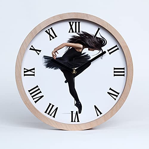 Tulup Holzuhr Wanduhr ⌀ 25cm Uhr Holz Stille Uhren Modern Runde Dekoration Schwarze Uhrzeiger - Ballerina von Tulup