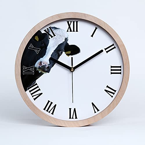 Tulup Holzuhr Wanduhr ⌀ 25cm Uhr Holz Stille Uhren Modern Runde Dekoration Schwarze Uhrzeiger - Kuh von Tulup