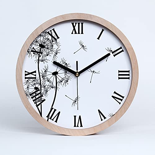 Tulup Holzuhr Wanduhr ⌀ 30cm Uhr Holz Stille Uhren Modern Runde Dekoration Schwarze Uhrzeiger - Löwenzahn von Tulup