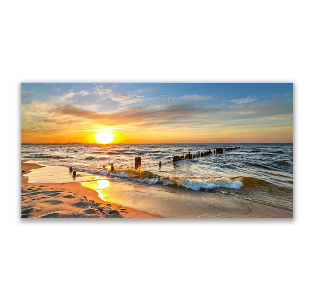 Tulup Leinwandbild XXL Wandbilder Leinwandbilder Bilder Canvas Bild 140 cm x 70 cm, Meer-Sonnenuntergang-Strand, Leinwandbild von Tulup