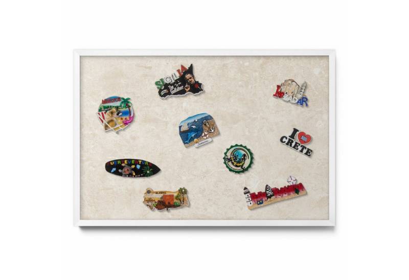 Tulup Magnettafel Cremig mit weißem Rahmen, für das Homeoffice, Magnettafel für Magnete, Eleganter heller Stein, Cremig von Tulup