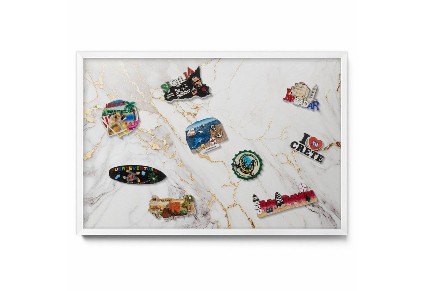 Tulup Magnettafel Weiß mit weißem Rahmen, zur Wandbefestigung, Magnettafel für Fotos, Stilvoller Marmorstein, Weiß von Tulup